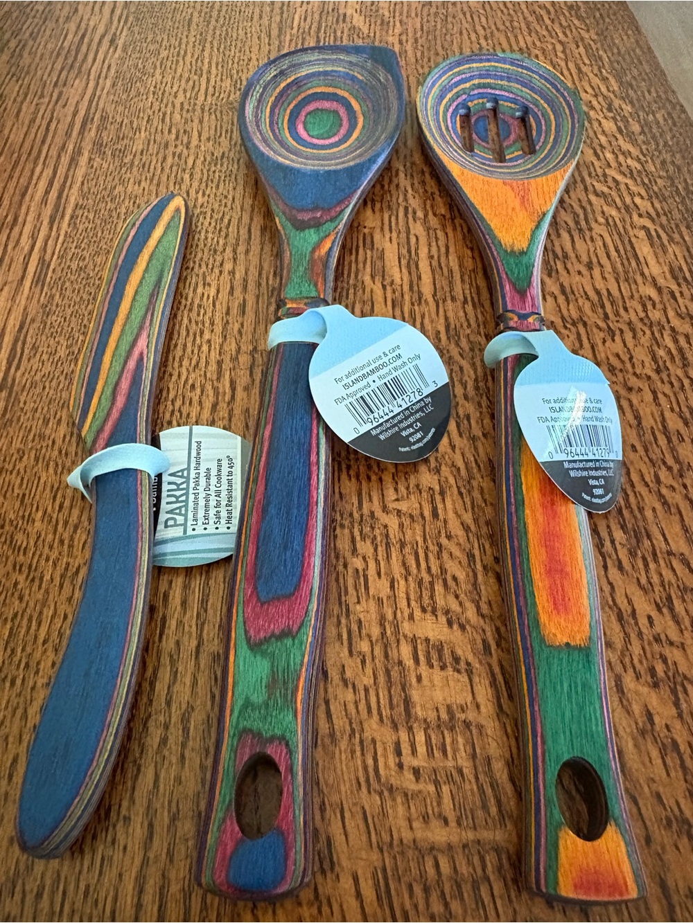 Multicolor Layered Wood Kitchen Utensil Set - Blue, Green & Orange Accents